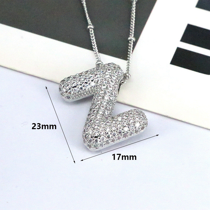 Brass Zircon Bubble Balloon Letter Pendant Necklace For Women