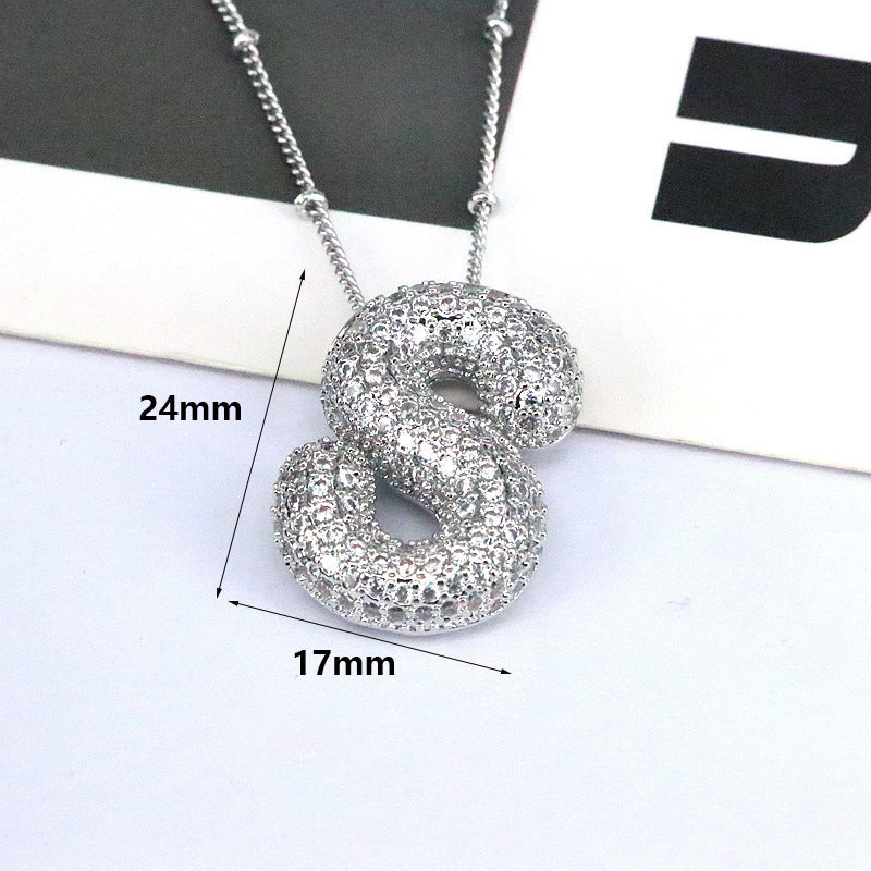 Brass Zircon Bubble Balloon Letter Pendant Necklace For Women