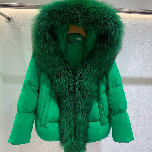 Fox Big Fur Collar Duck Down Down Jacket Female