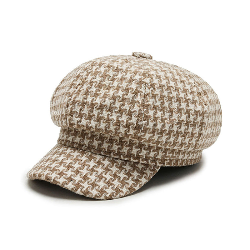 Octagonal Cap Women's Retro Chain Plaid Woolen Soft Top Beret