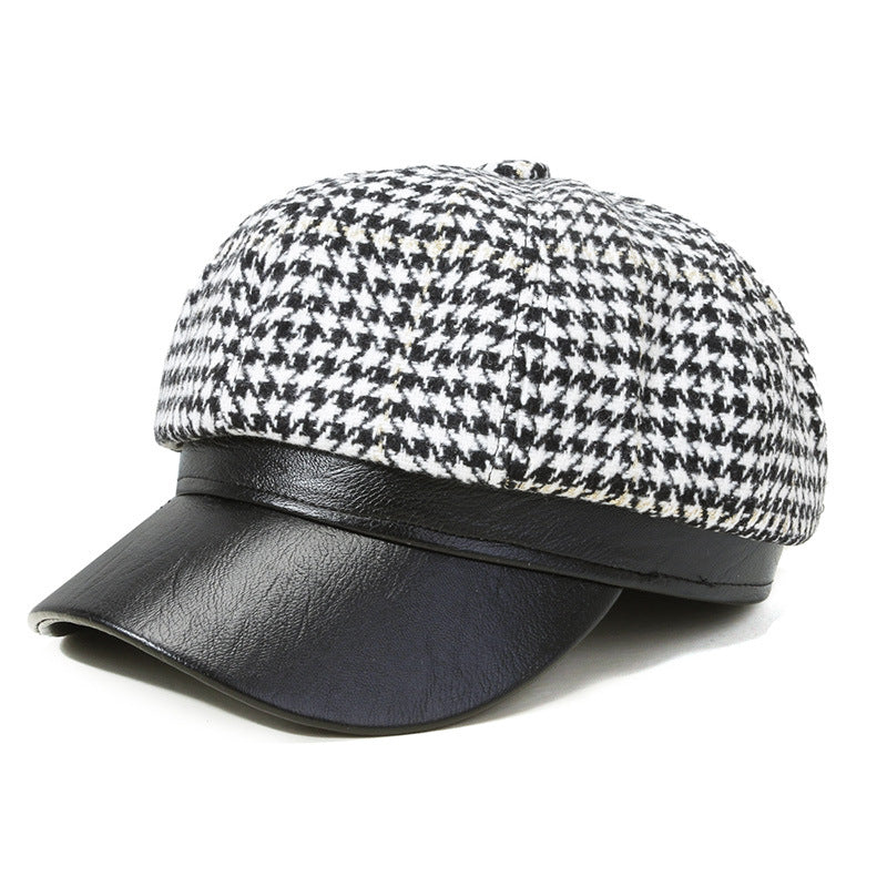 Octagonal Cap Women's Retro Chain Plaid Woolen Soft Top Beret