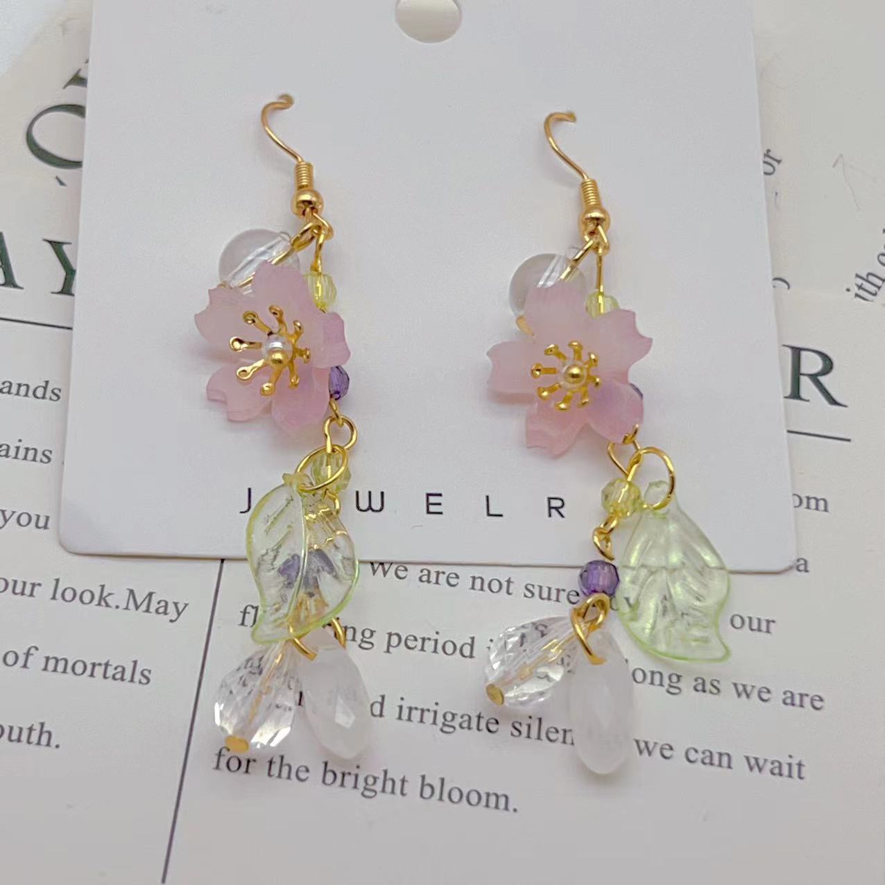 Long Cherry Blossom Leaves Resin Flowers Ear Hook