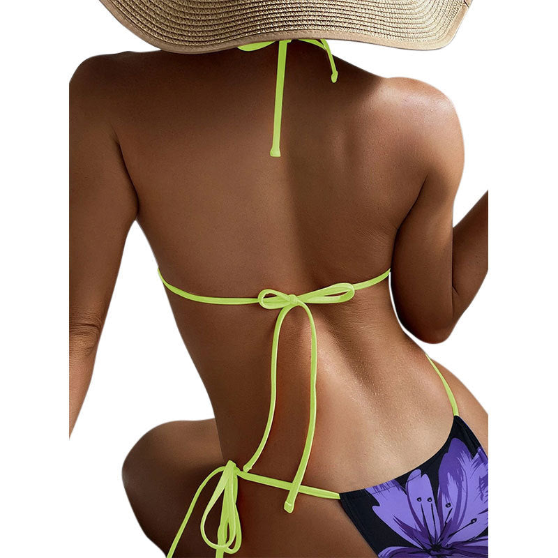 Women's Printed Backless Three-point Bikini Split