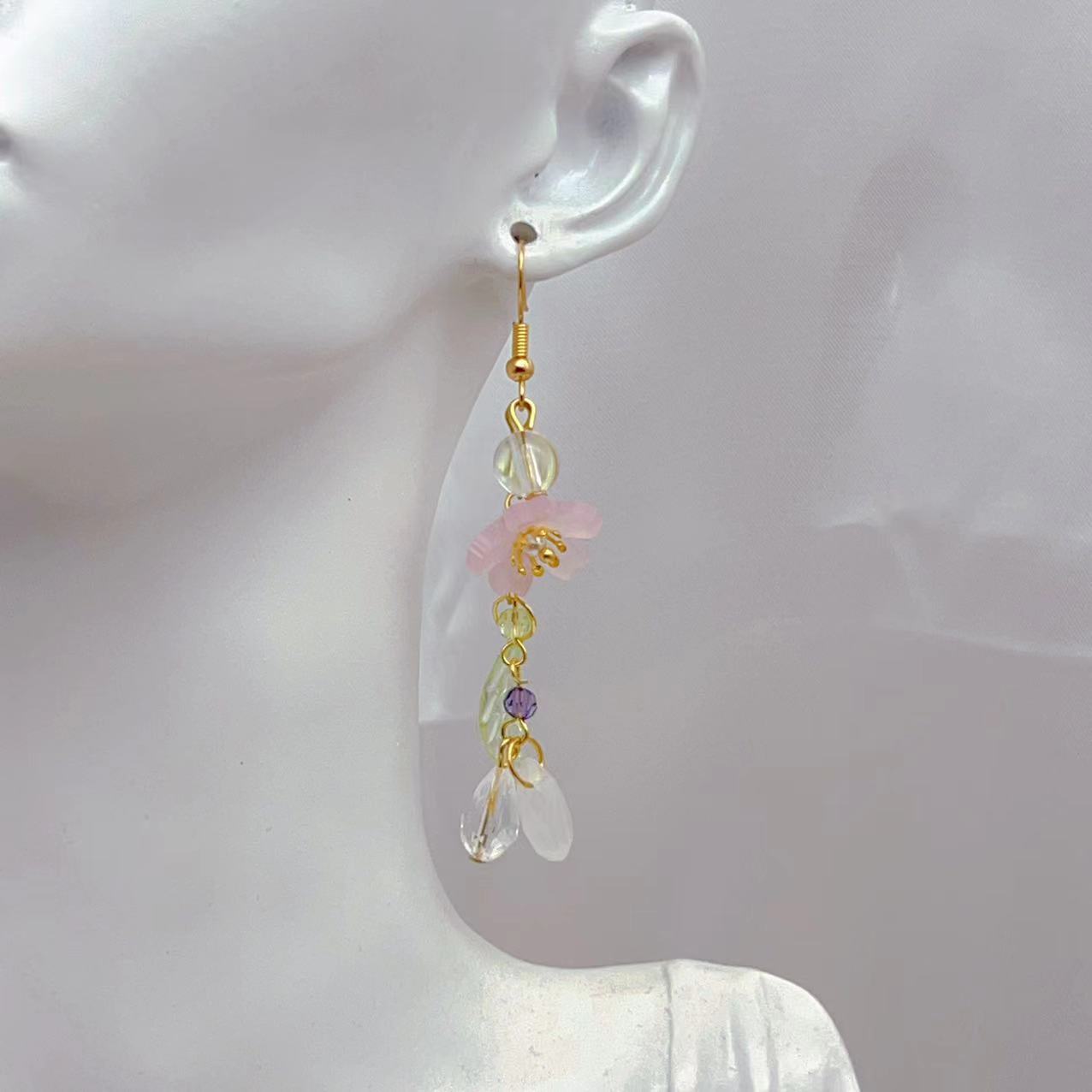 Long Cherry Blossom Leaves Resin Flowers Ear Hook