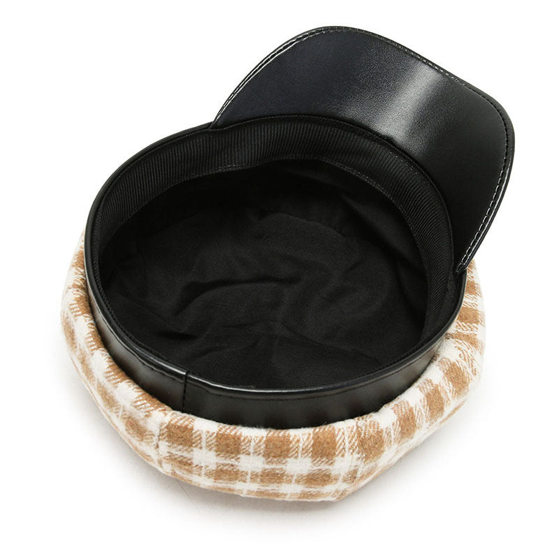 Octagonal Cap Women's Retro Chain Plaid Woolen Soft Top Beret