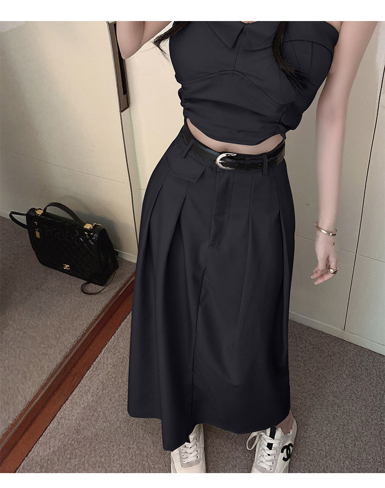 Women's Design Sense Slimming High Waist With Belt Long Skirt Tube Top Two-piece Set