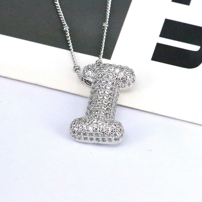 Brass Zircon Bubble Balloon Letter Pendant Necklace For Women